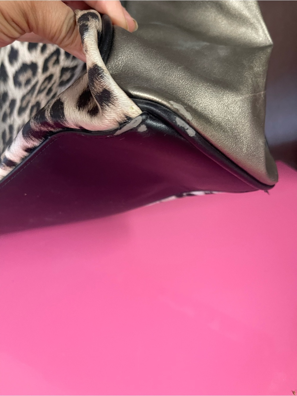 Cheetah Print Tote Bag with Metallic Side Panels - Brown - Picture 9 of 10